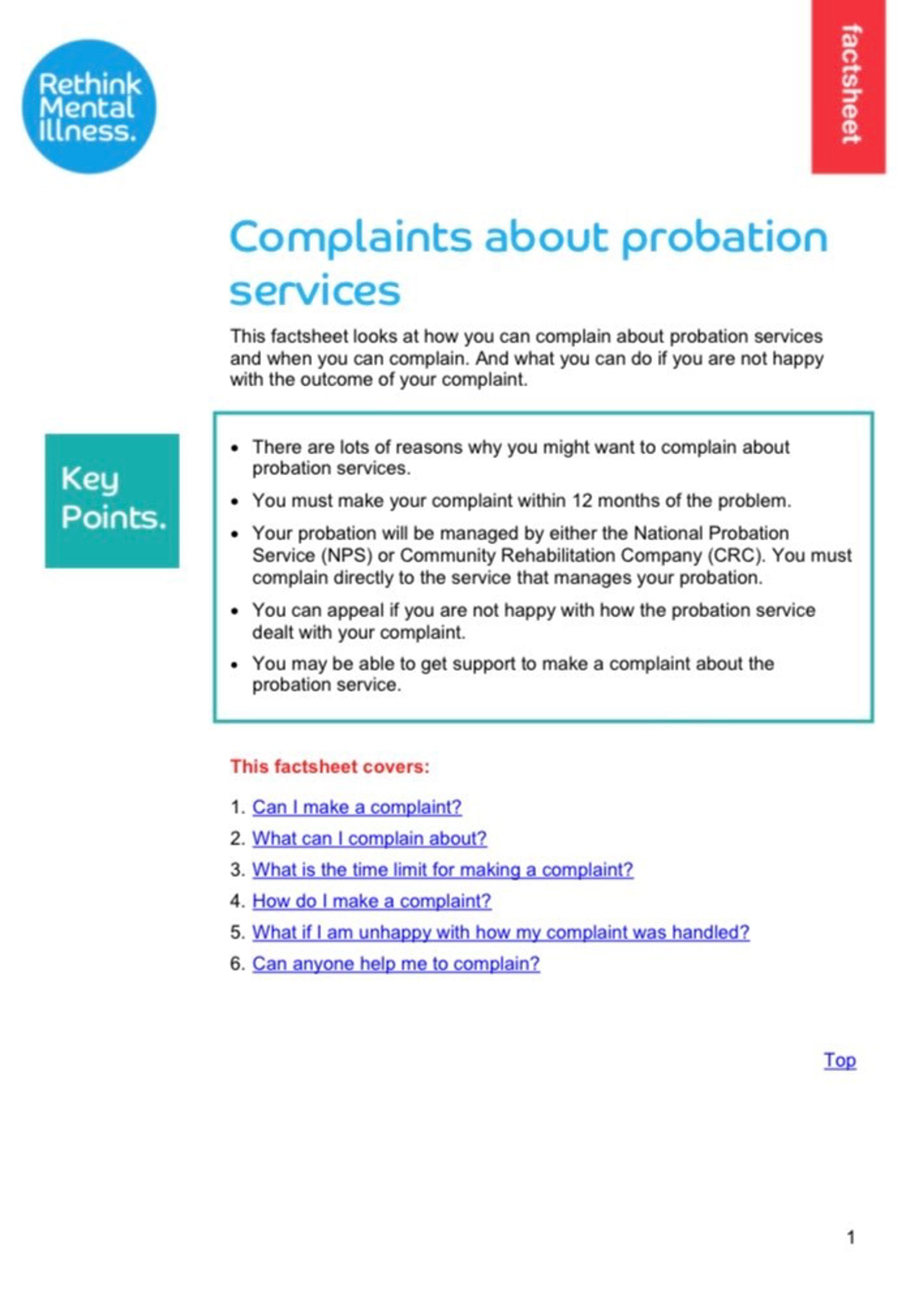 Complaints about Probation Fact Sheet