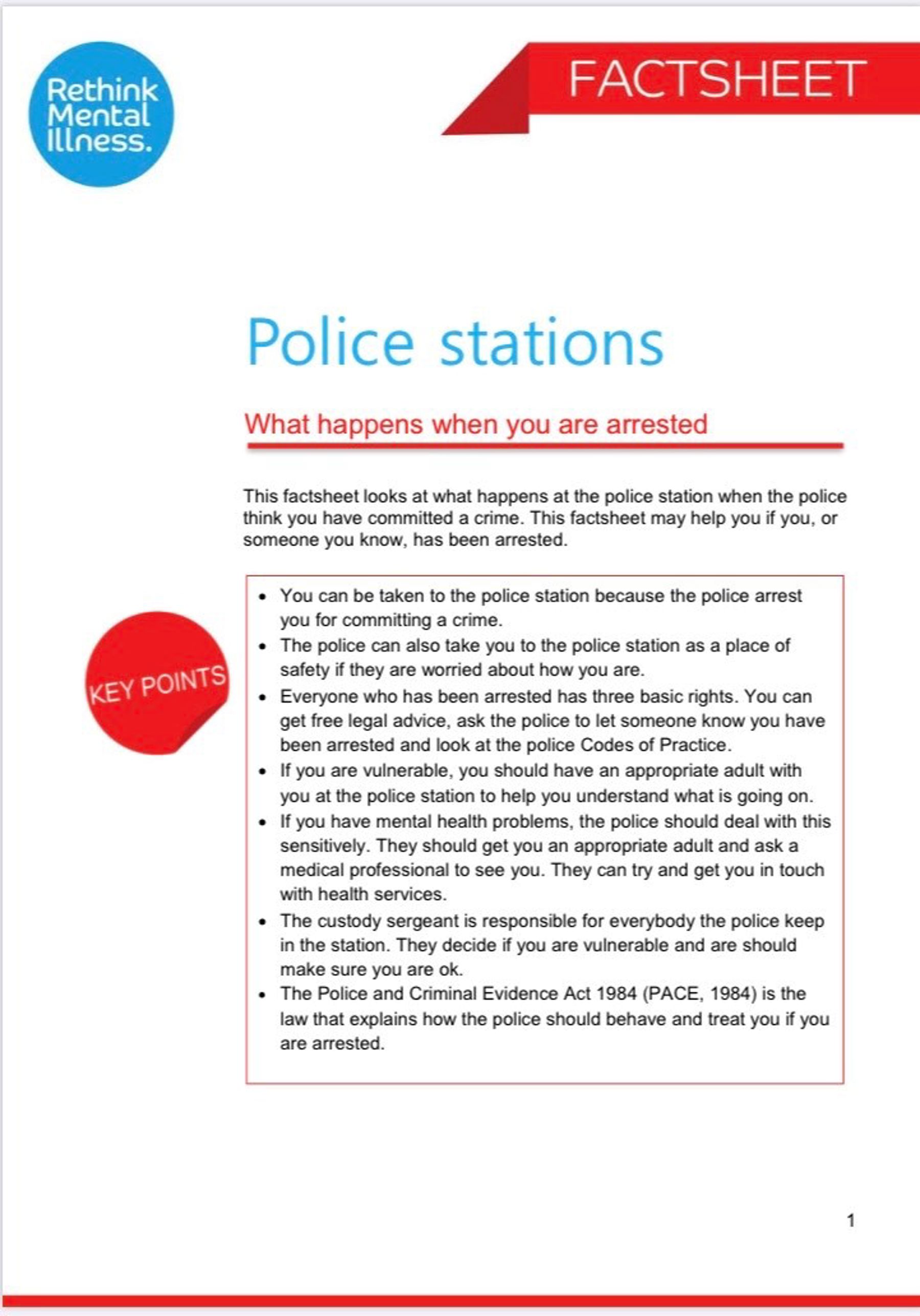 Police Station - What Happens When You Are Arrested Fact Sheet